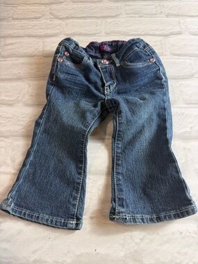 Levi's Dark Blue Kids Denim Flared Jeans Pink Bling Adjustable Waist 12 Months